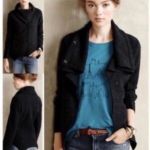 Anthropologie Sparrow 100% Wool Split Neck/drape Asymmetrical Cardigan Gray